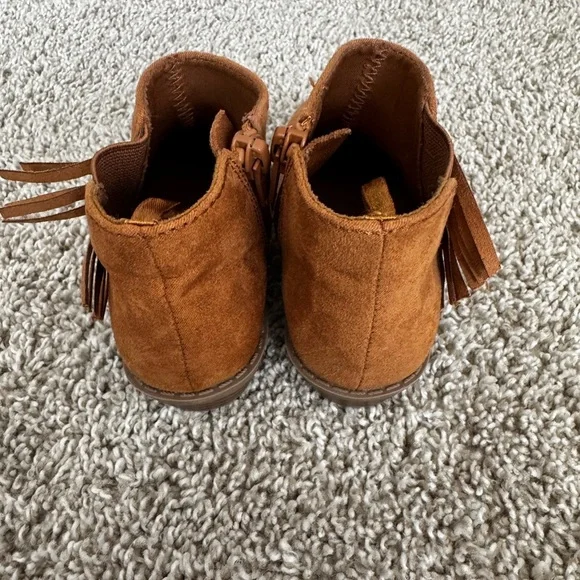 Old Navy Toddler Brown Suede Ankle Boots Side Zip Fringe Ankle Boots Size 7 - Picture 7 of 10